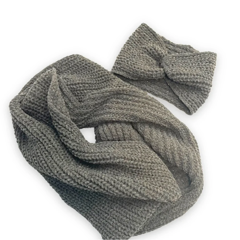 Aeropostale Set Of Ear Warmer Headband & Infinity Scarf In Gray Metallic